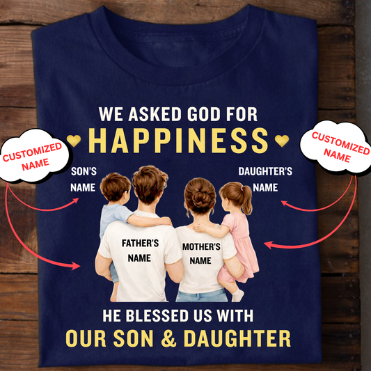 CUSTOMIZED-GOD BLESSED US WITH OUR SON & DAUGHTER (FATHER & MOTHER) CLASSIC T-SHIRT