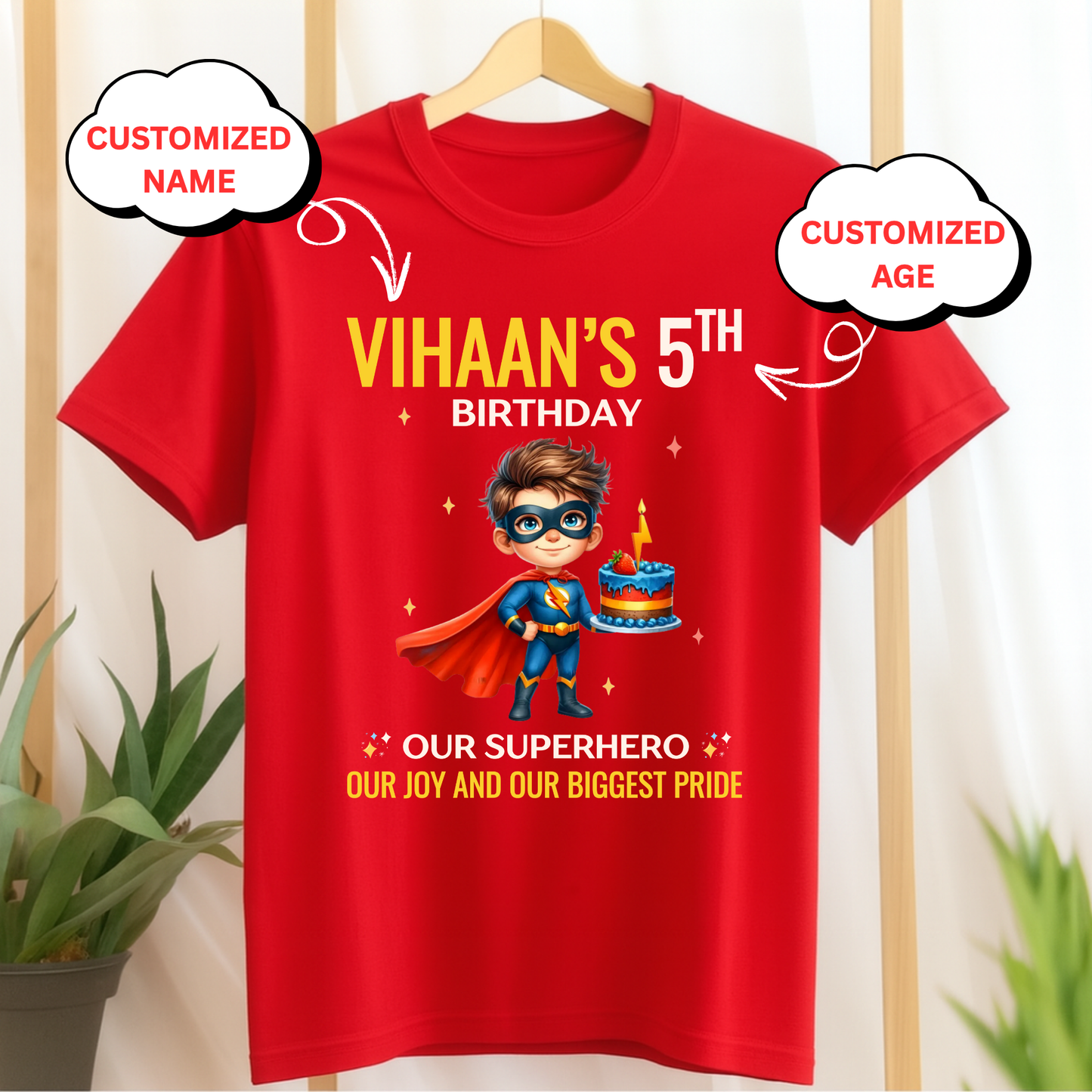 CUSTOMIZATION KIDS (BOY) T-SHIRT- OUR BIRTHDAY SUPERHERO CLASSIC KIDS T-SHIRT