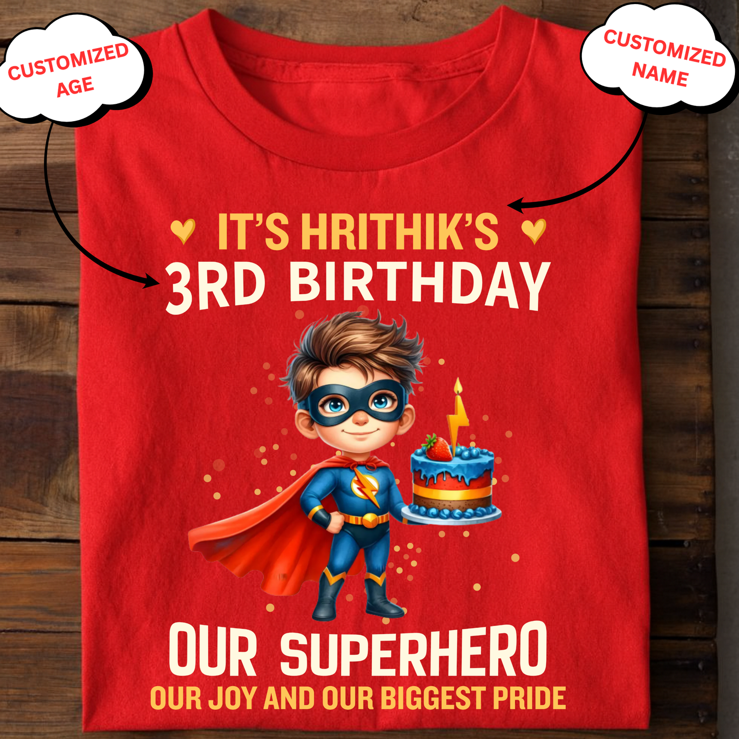 CUSTOMIZED-SUPERHERO BIRTHDAY CLASSIC KIDS T-SHIRT