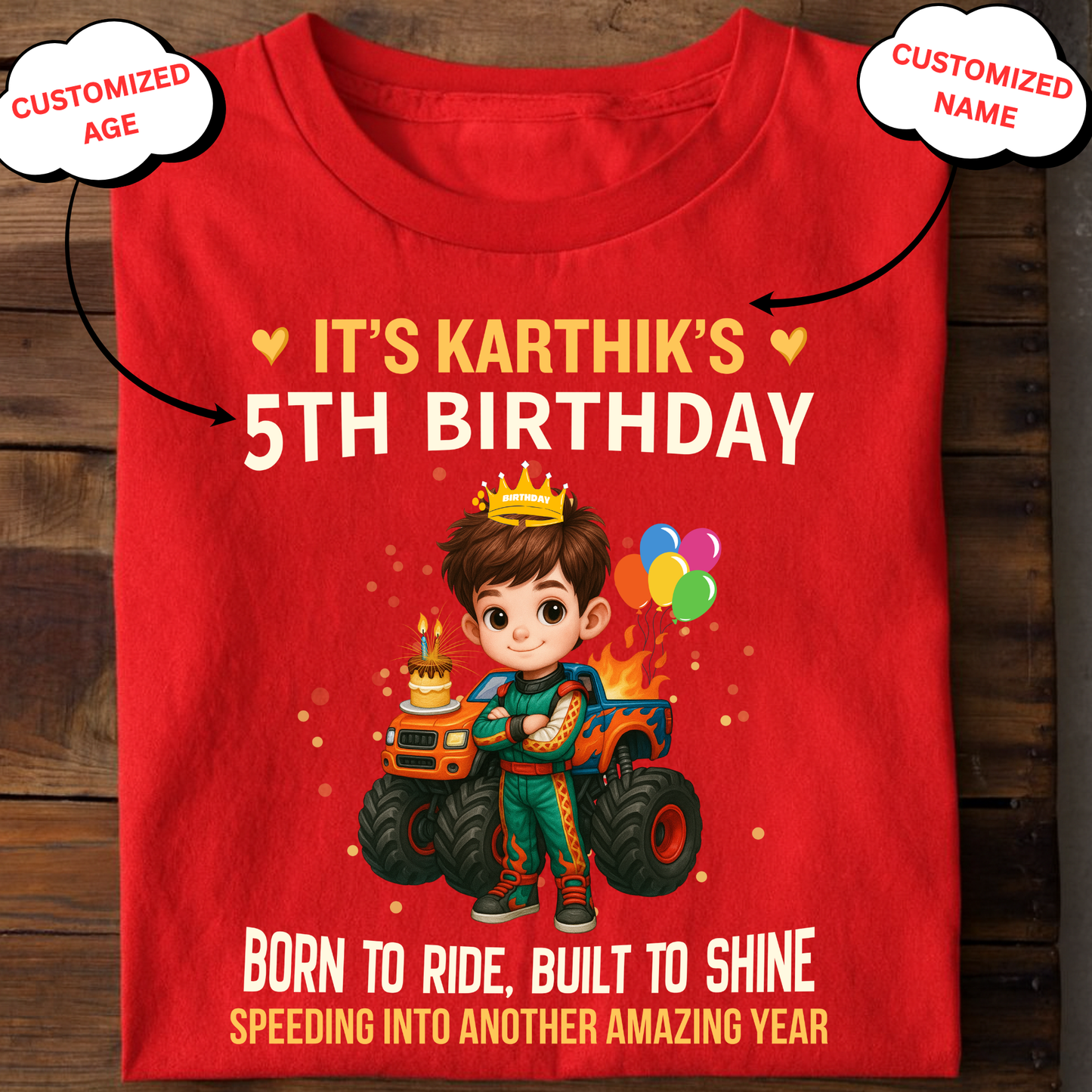 CUSTOMIZED-BORN TO RIDE, BUILT TO SHINE BIRTHDAY CLASSIC KIDS T-SHIRT