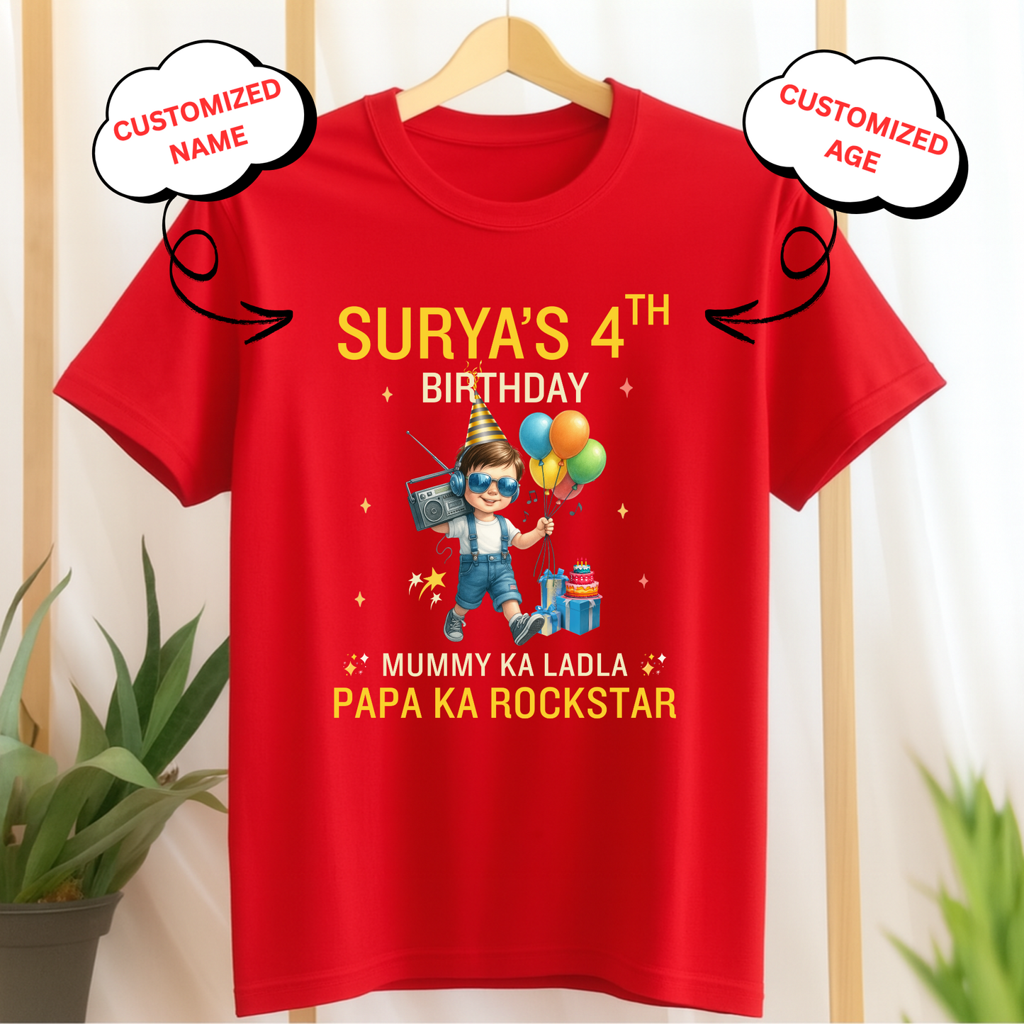 CUSTOMIZED-MUMMY KA LADLA, PAPA KA ROCKSTAR BIRTHDAY CLASSIC KIDS T-SHIRT