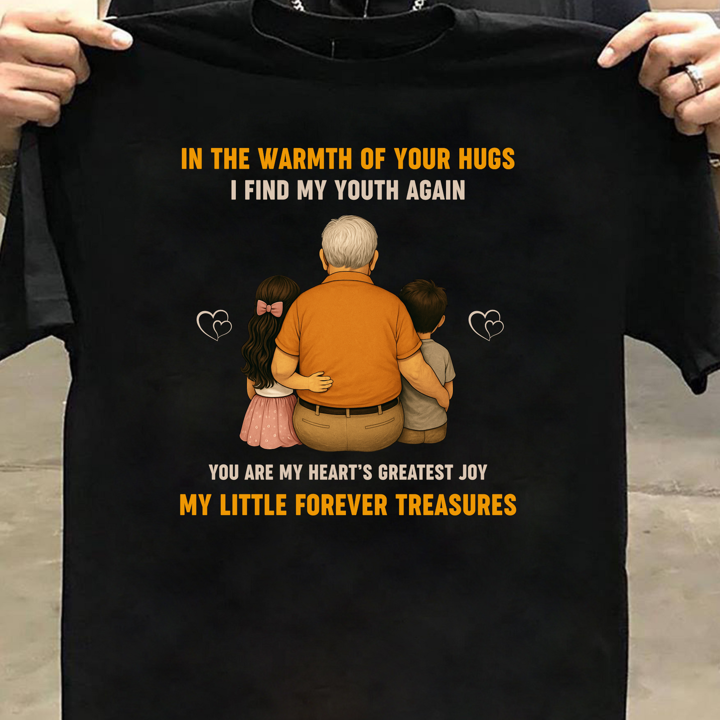 GRANDFATHER WITH LITTLE TREASURES (GRANDDAUGHTER & GRANDSON) CLASSIC COTTON T-SHIRT