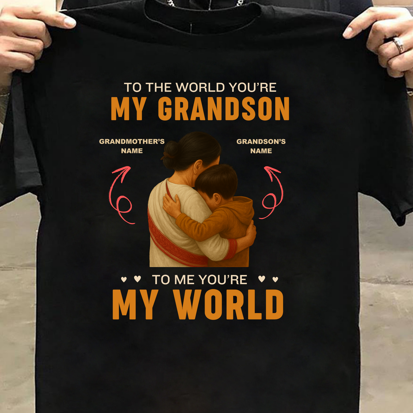 CUSTOMIZATION GRANDMOTHER- TO THE WORLD YOU'RE MY GRANDSON, TO ME YOU'RE MY WORLD CLASSIC T-SHIRT