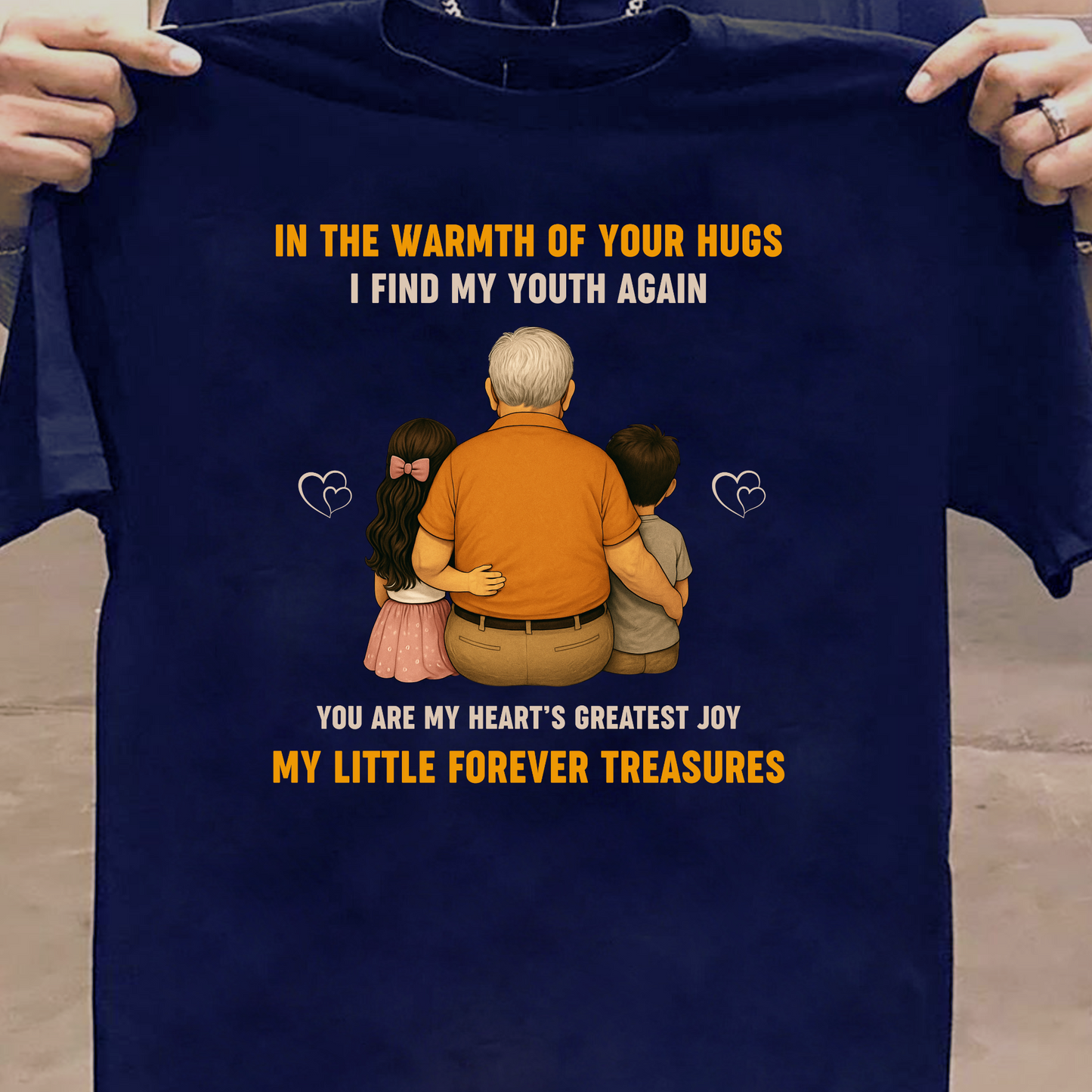 GRANDFATHER WITH LITTLE TREASURES (GRANDDAUGHTER & GRANDSON) CLASSIC COTTON T-SHIRT