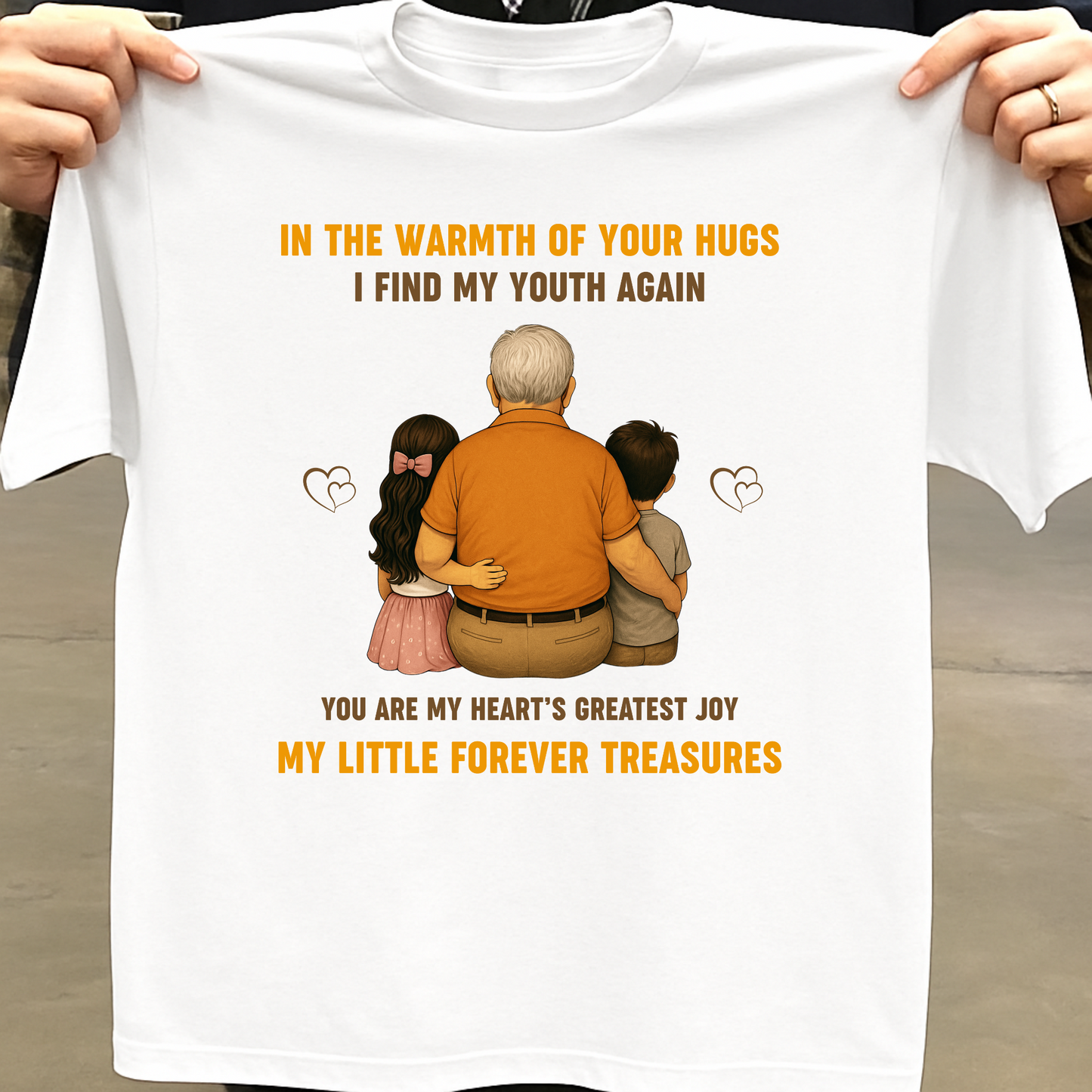 GRANDFATHER WITH LITTLE TREASURES (GRANDDAUGHTER & GRANDSON) CLASSIC COTTON T-SHIRT