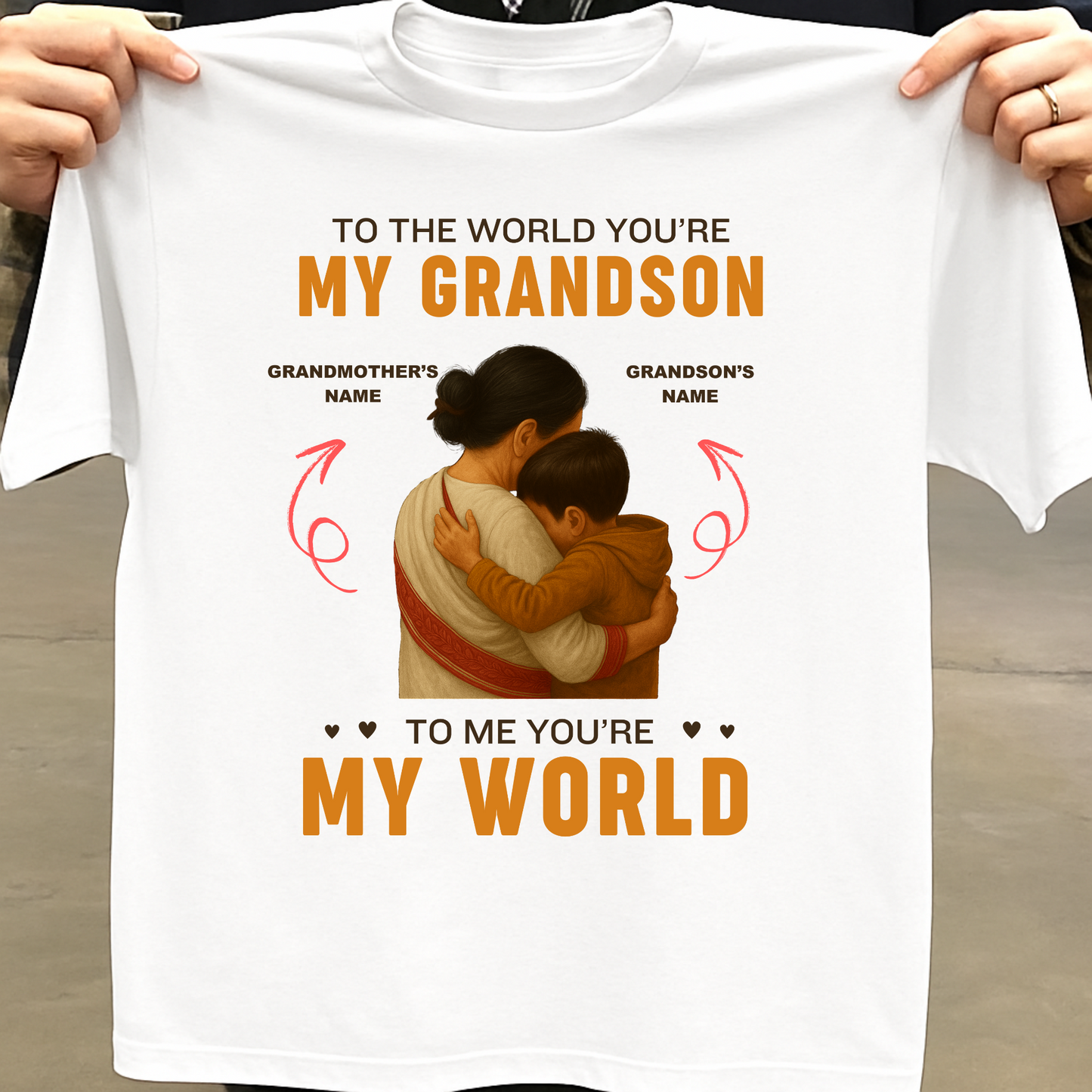 CUSTOMIZATION GRANDMOTHER- TO THE WORLD YOU'RE MY GRANDSON, TO ME YOU'RE MY WORLD CLASSIC T-SHIRT
