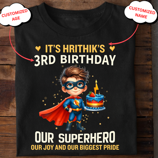 CUSTOMIZED-SUPERHERO BIRTHDAY CLASSIC KIDS T-SHIRT