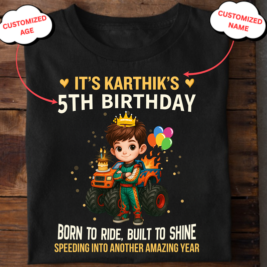 CUSTOMIZED-BORN TO RIDE, BUILT TO SHINE BIRTHDAY CLASSIC KIDS T-SHIRT