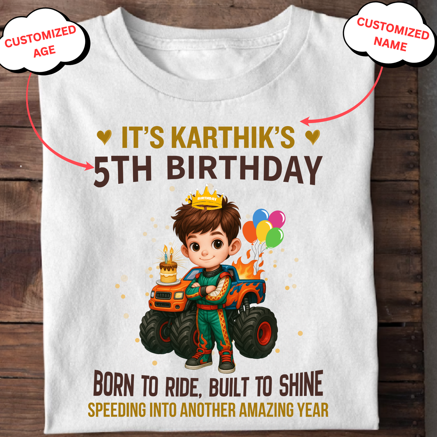 CUSTOMIZED-BORN TO RIDE, BUILT TO SHINE BIRTHDAY CLASSIC KIDS T-SHIRT