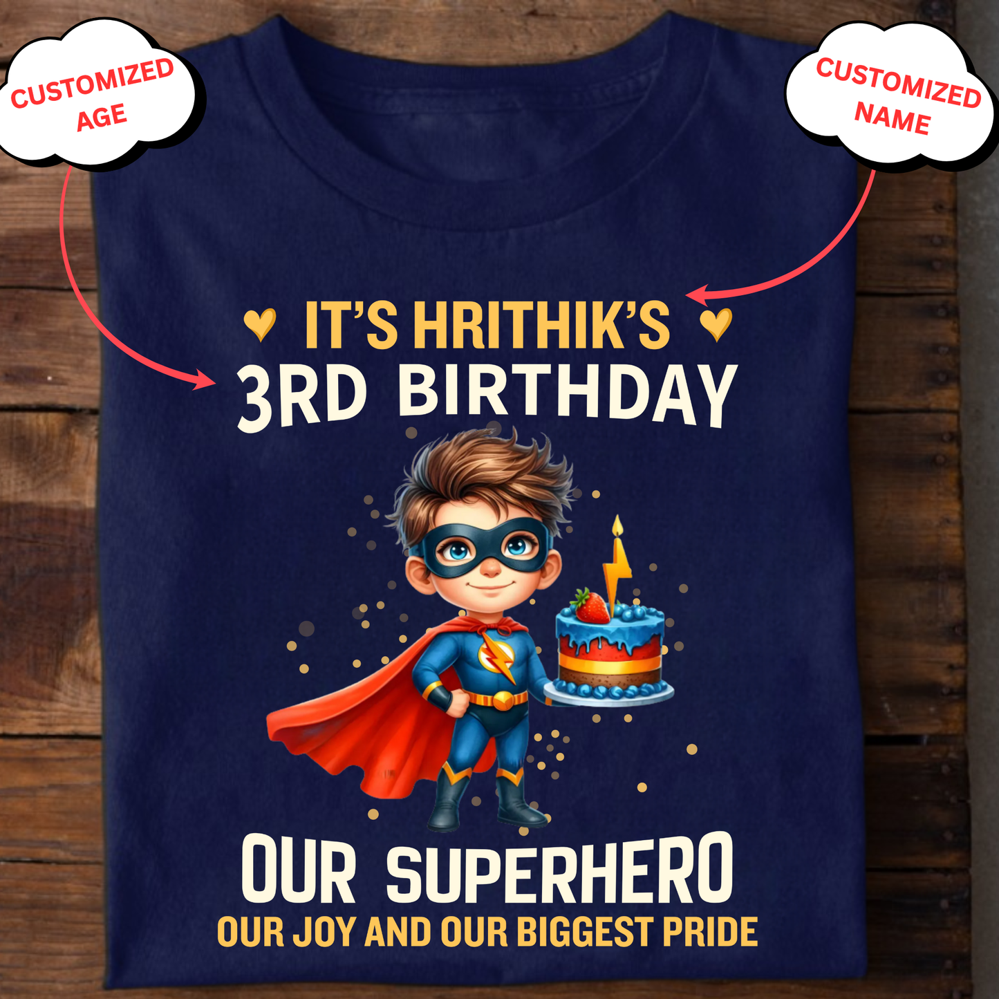 CUSTOMIZED-SUPERHERO BIRTHDAY CLASSIC KIDS T-SHIRT