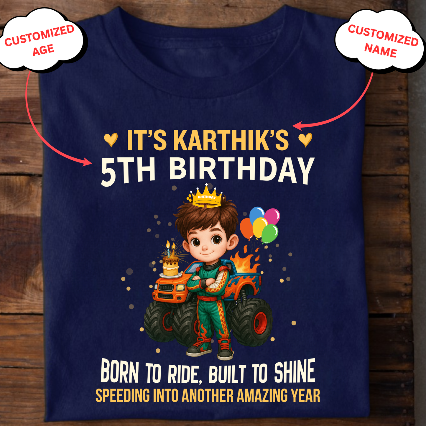 CUSTOMIZED-BORN TO RIDE, BUILT TO SHINE BIRTHDAY CLASSIC KIDS T-SHIRT