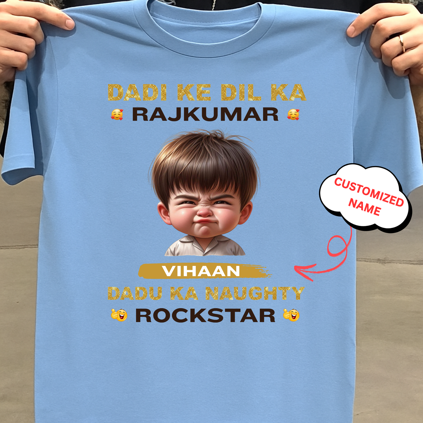 CUSTOMIZED-DADI KE DIL KA RAJKUMAR, DADU KA NAUGHTY ROCKSTAR CLASSIC T-SHIRT
