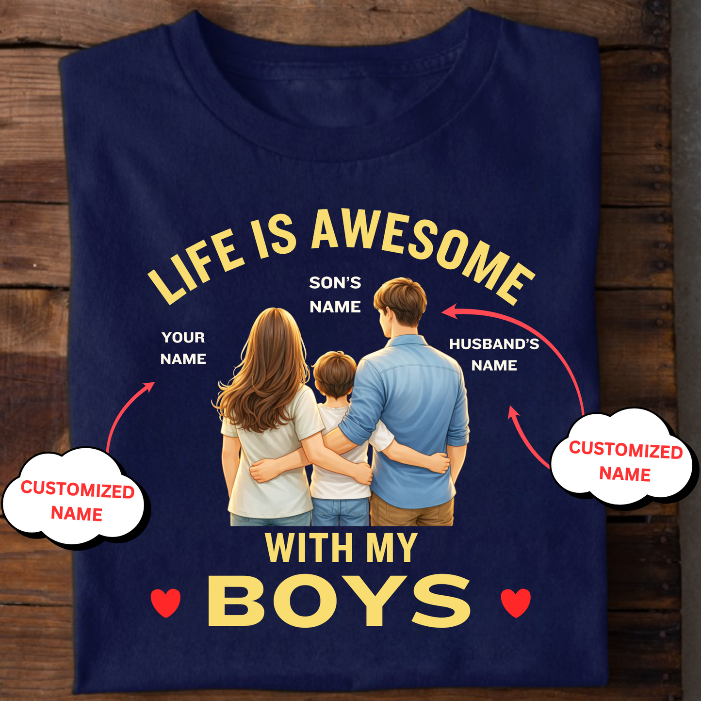 CUSTOMIZED-LIFE IS AWESOME WITH MY BOYS AND GIRLS (FATHER & MOTHER) COMBO T-SHIRTS