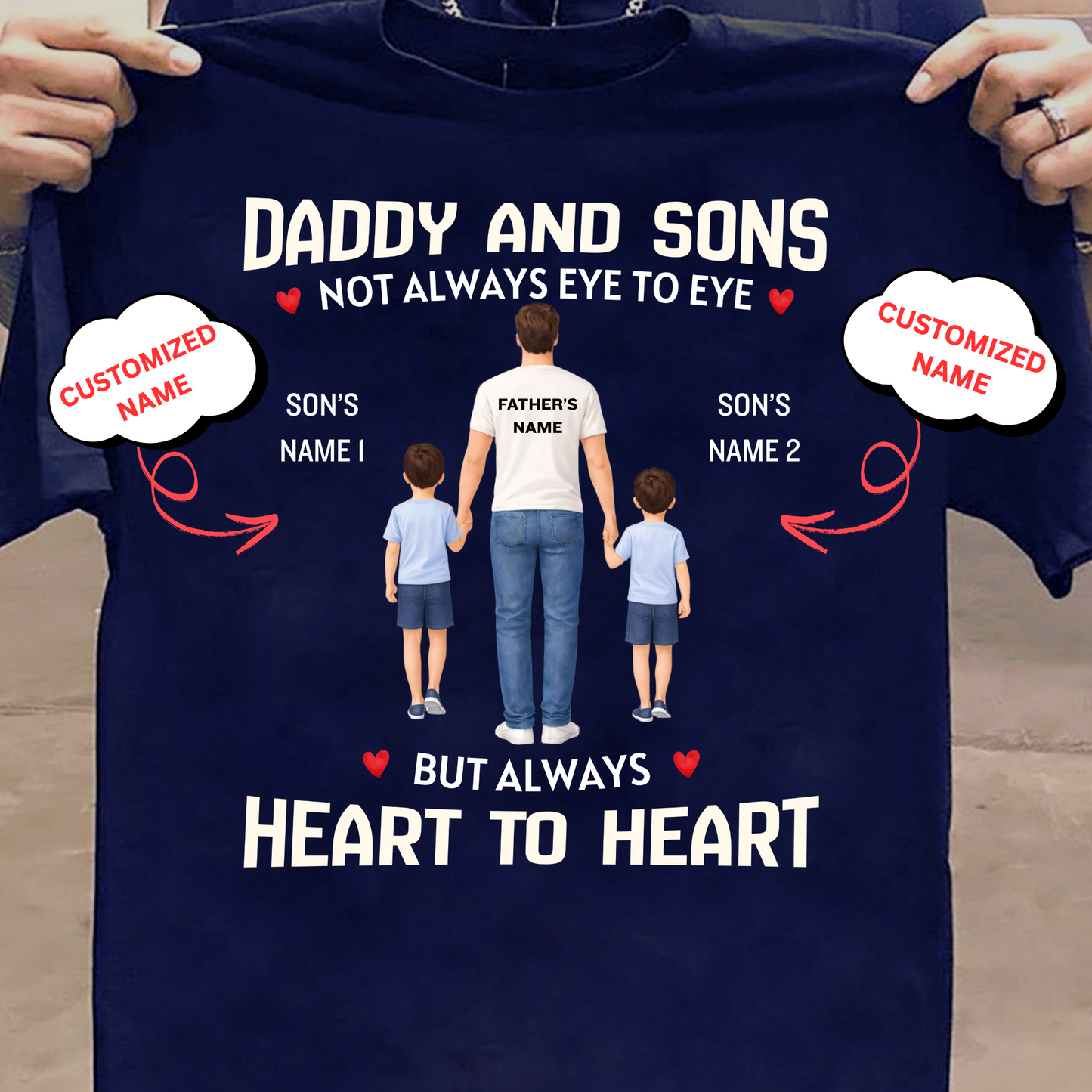 CUSTOMIZED-DADDY AND SONS, HEART TO HEART CLASSIC T-SHIRT