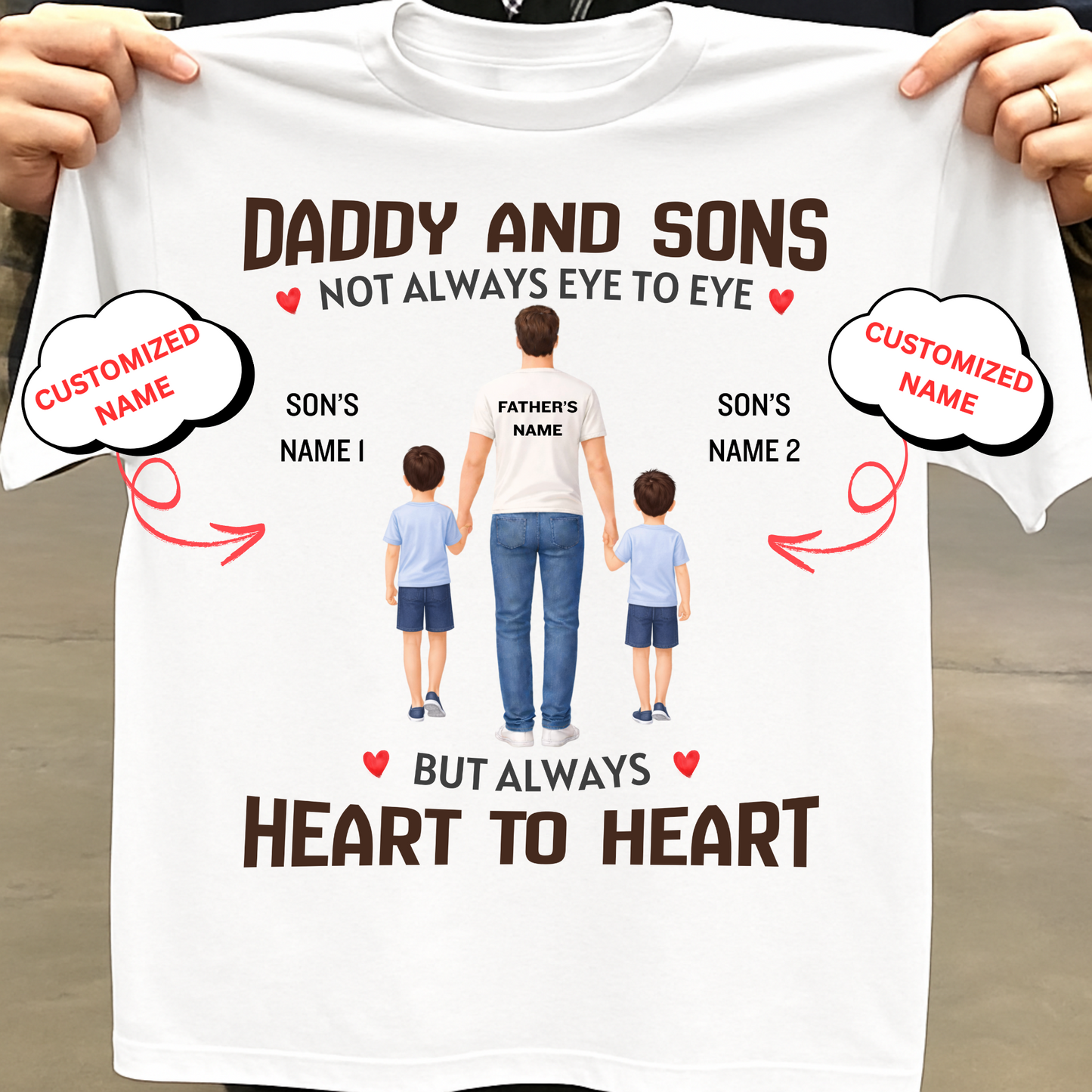 CUSTOMIZED-DADDY AND SONS, HEART TO HEART CLASSIC T-SHIRT