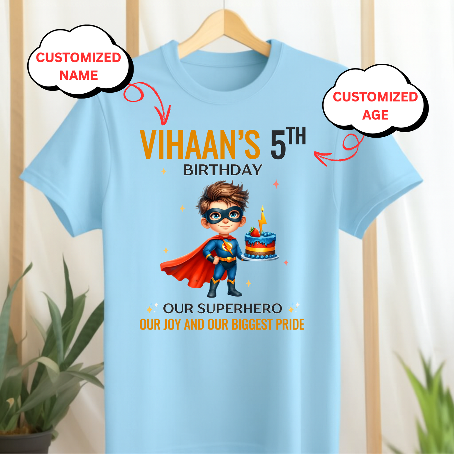 CUSTOMIZATION KIDS (BOY) T-SHIRT- OUR BIRTHDAY SUPERHERO CLASSIC KIDS T-SHIRT