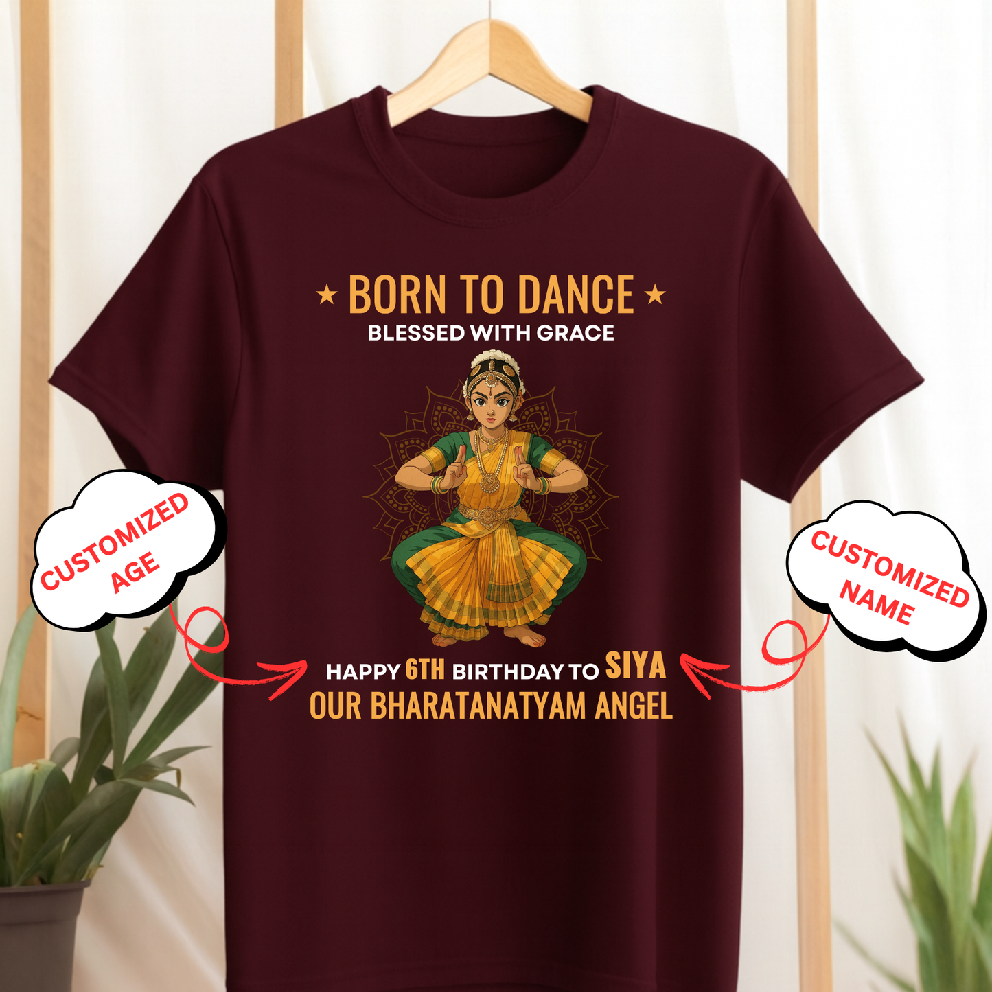 CUSTOMIZED- BORN TO DANCE, BLESSED WITH GRACE HAPPY BIRTHDAY OUR BHARATANATYAM ANGEL CLASSIC KIDS T-SHIRT