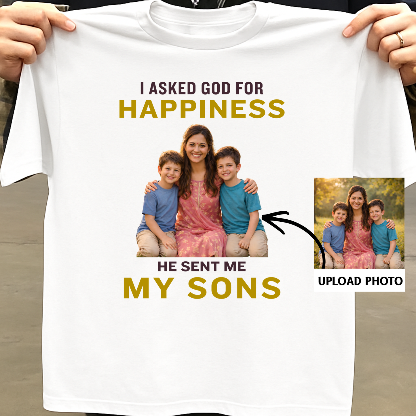 PHOTO CUSTOMIZED-I ASKED FOR HAPPINESS, HE SENT MY MY SONS (MOTHER & SONS) CLASSIC T-SHIRT