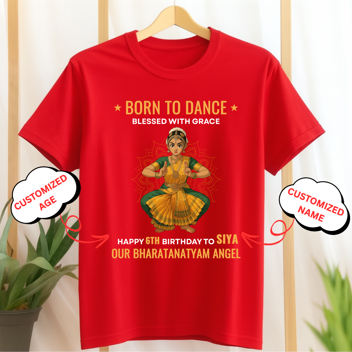 CUSTOMIZED- BORN TO DANCE, BLESSED WITH GRACE HAPPY BIRTHDAY OUR BHARATANATYAM ANGEL CLASSIC KIDS T-SHIRT