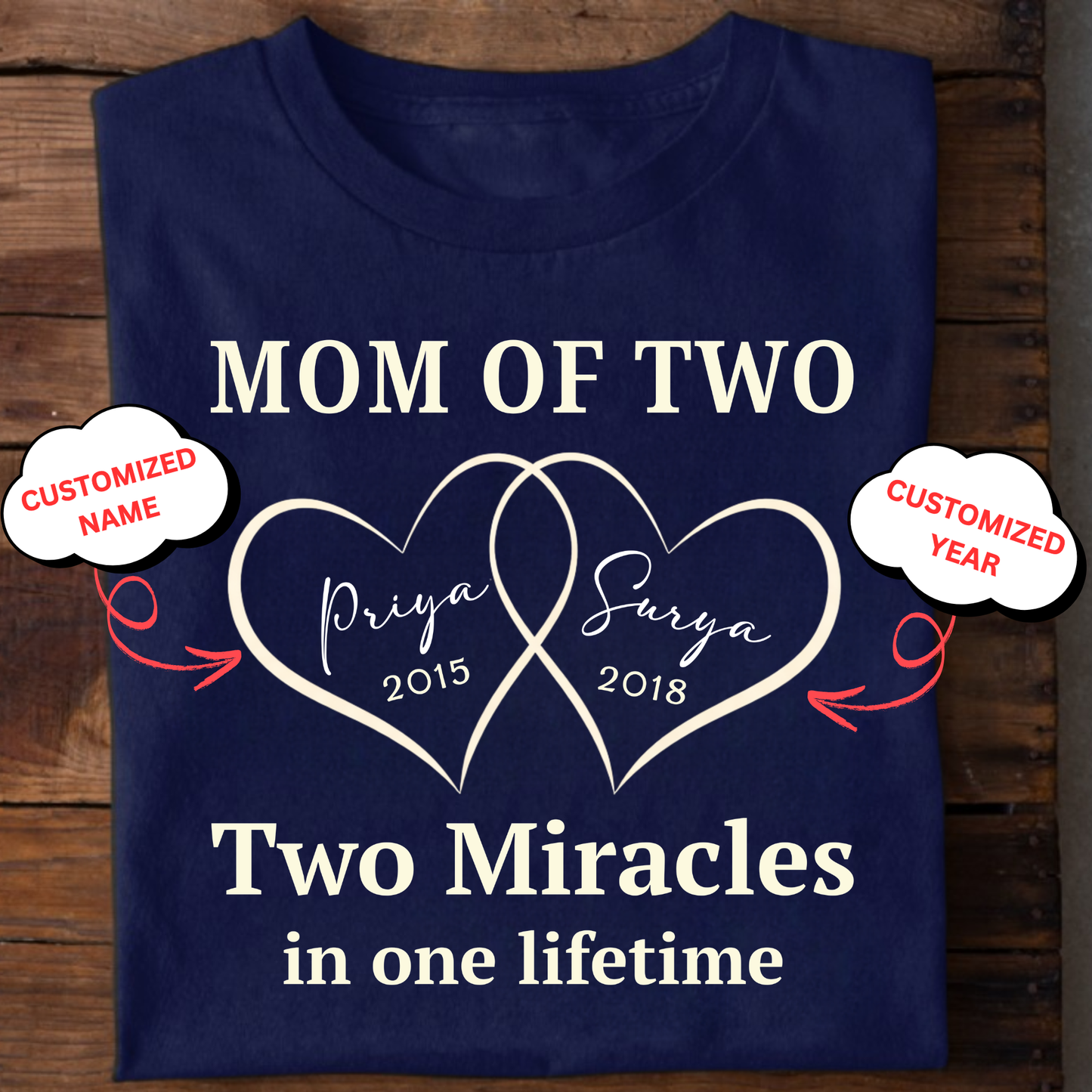 CUSTOMIZED-MOM OF TWO, TWO MIRACLES IN ONE LIFETIME (MOTHER & KIDS) CLASSIC T-SHIRT
