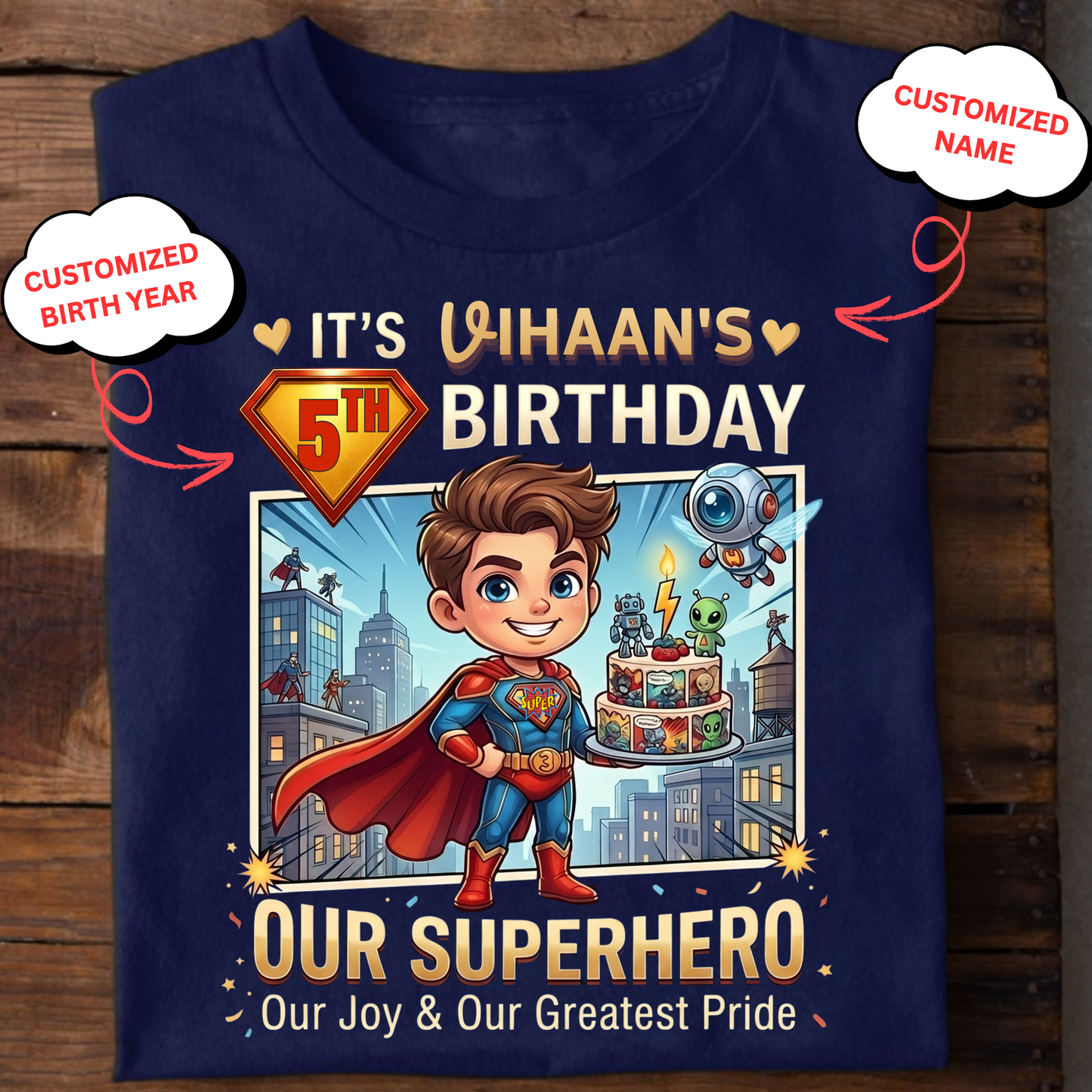 CUSTOMIZED-SUPERHERO BIRTHDAY CLASSIC KIDS T-SHIRT