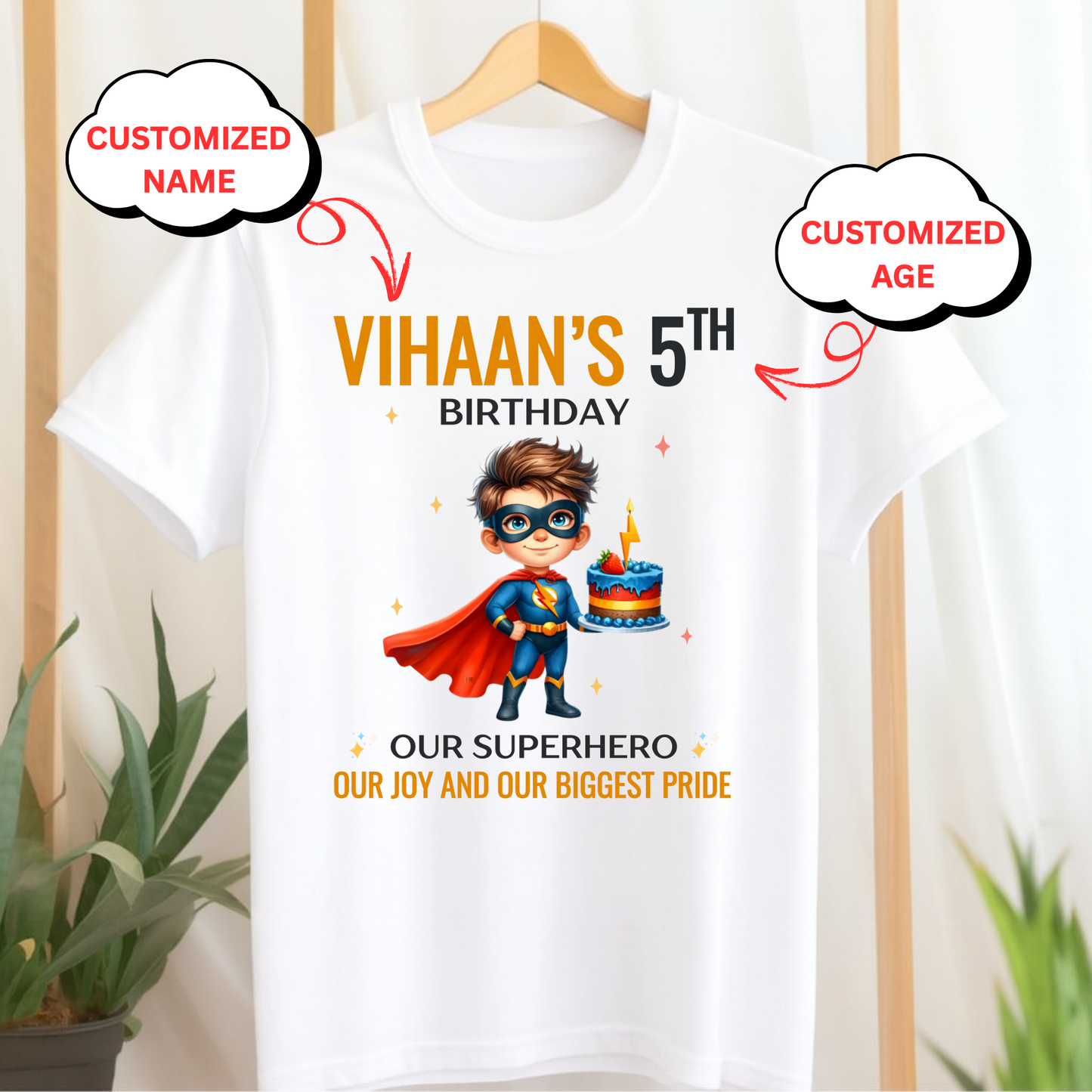 CUSTOMIZATION KIDS (BOY) T-SHIRT- OUR BIRTHDAY SUPERHERO CLASSIC KIDS T-SHIRT