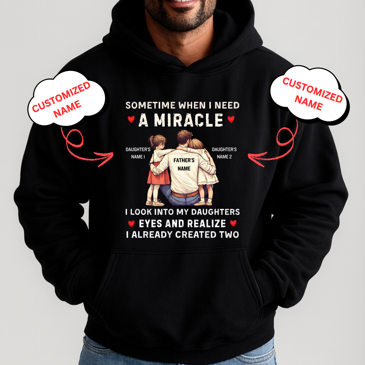 CUSTOMIZED-I ALREADY CREATED TWO MIRACLE DAUGHTERS (FATHER) PREMIUM HOODIE