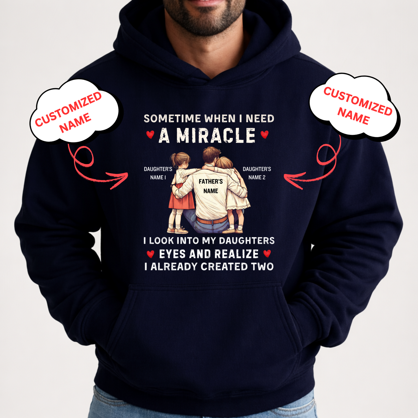 CUSTOMIZED-I ALREADY CREATED TWO MIRACLE DAUGHTERS (FATHER) PREMIUM HOODIE