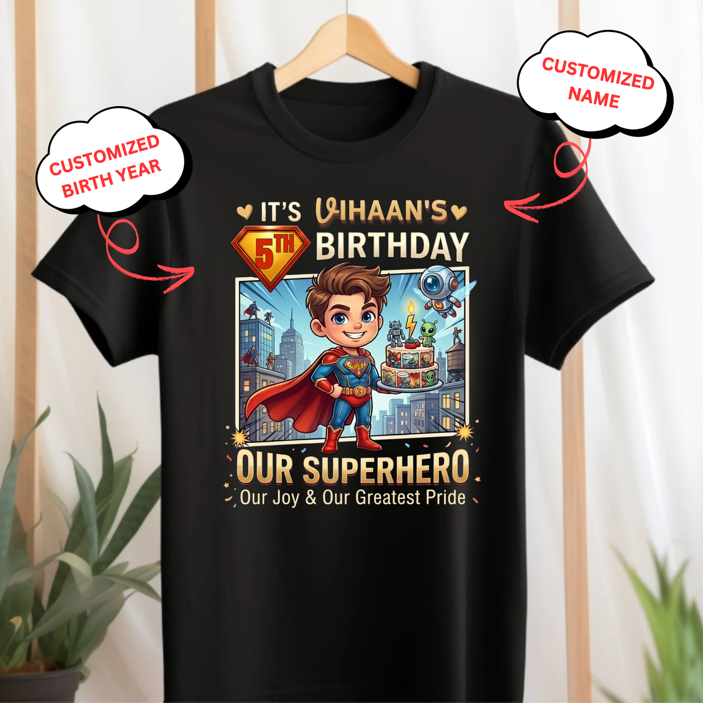 CUSTOMIZED-SUPERHERO BIRTHDAY CLASSIC KIDS T-SHIRT