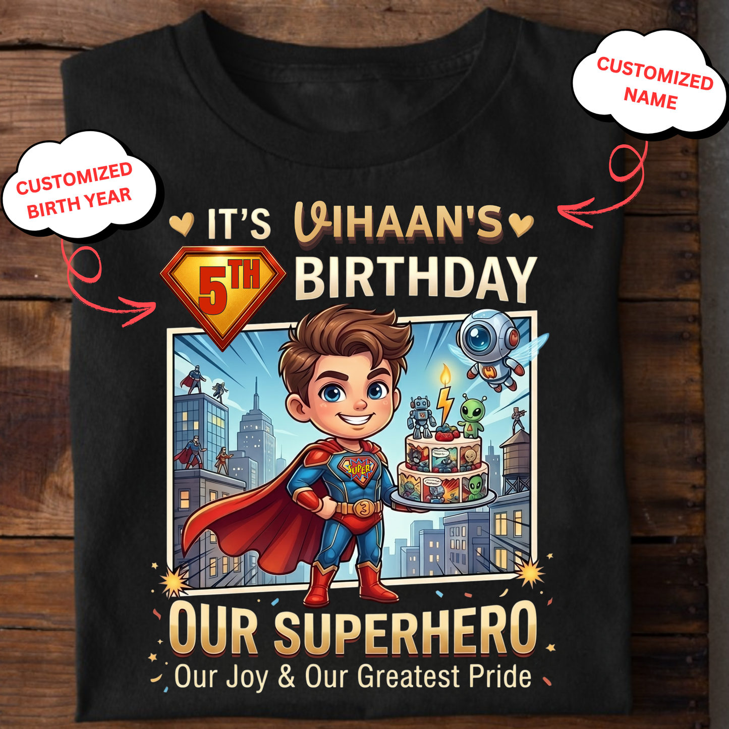 CUSTOMIZED-SUPERHERO BIRTHDAY CLASSIC KIDS T-SHIRT