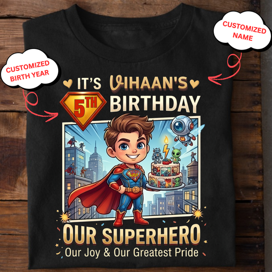 CUSTOMIZED-SUPERHERO BIRTHDAY CLASSIC KIDS T-SHIRT
