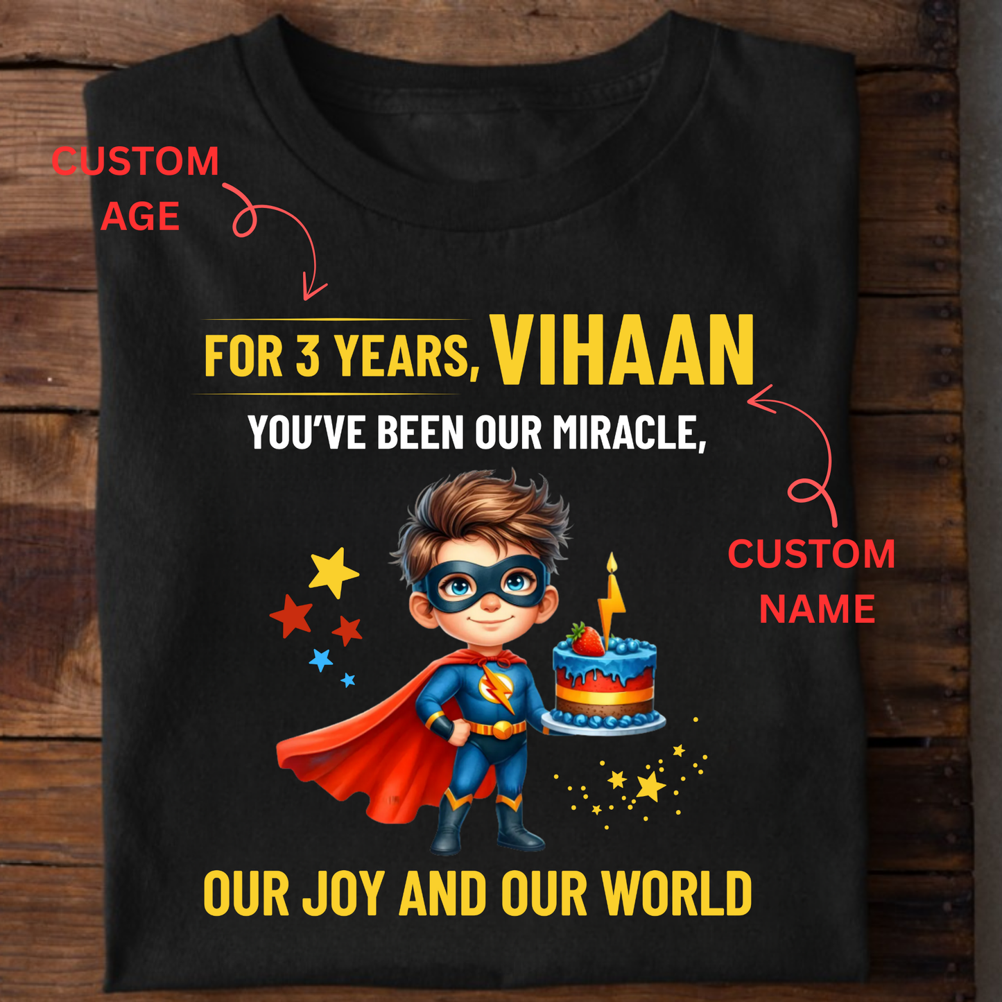 CUSTOMIZATION- KIDS T-SHIRT OUR MIRACLE, OUR JOY AND OUR WORLD