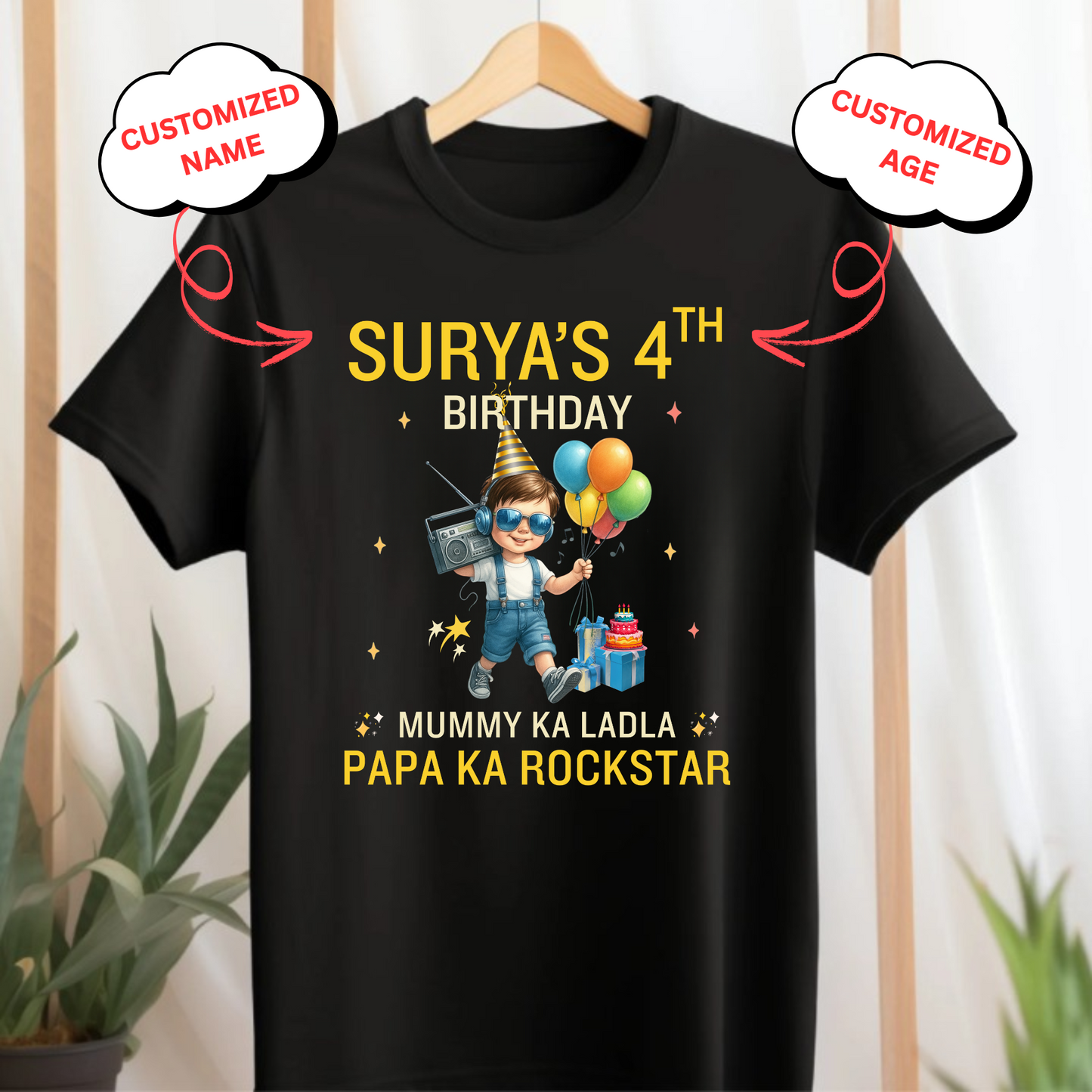 CUSTOMIZED-MUMMY KA LADLA, PAPA KA ROCKSTAR BIRTHDAY CLASSIC KIDS T-SHIRT