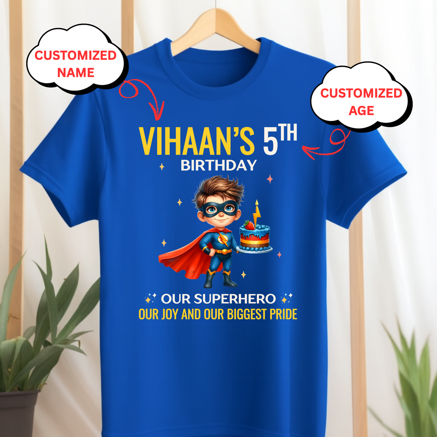 CUSTOMIZATION KIDS (BOY) T-SHIRT- OUR BIRTHDAY SUPERHERO CLASSIC KIDS T-SHIRT