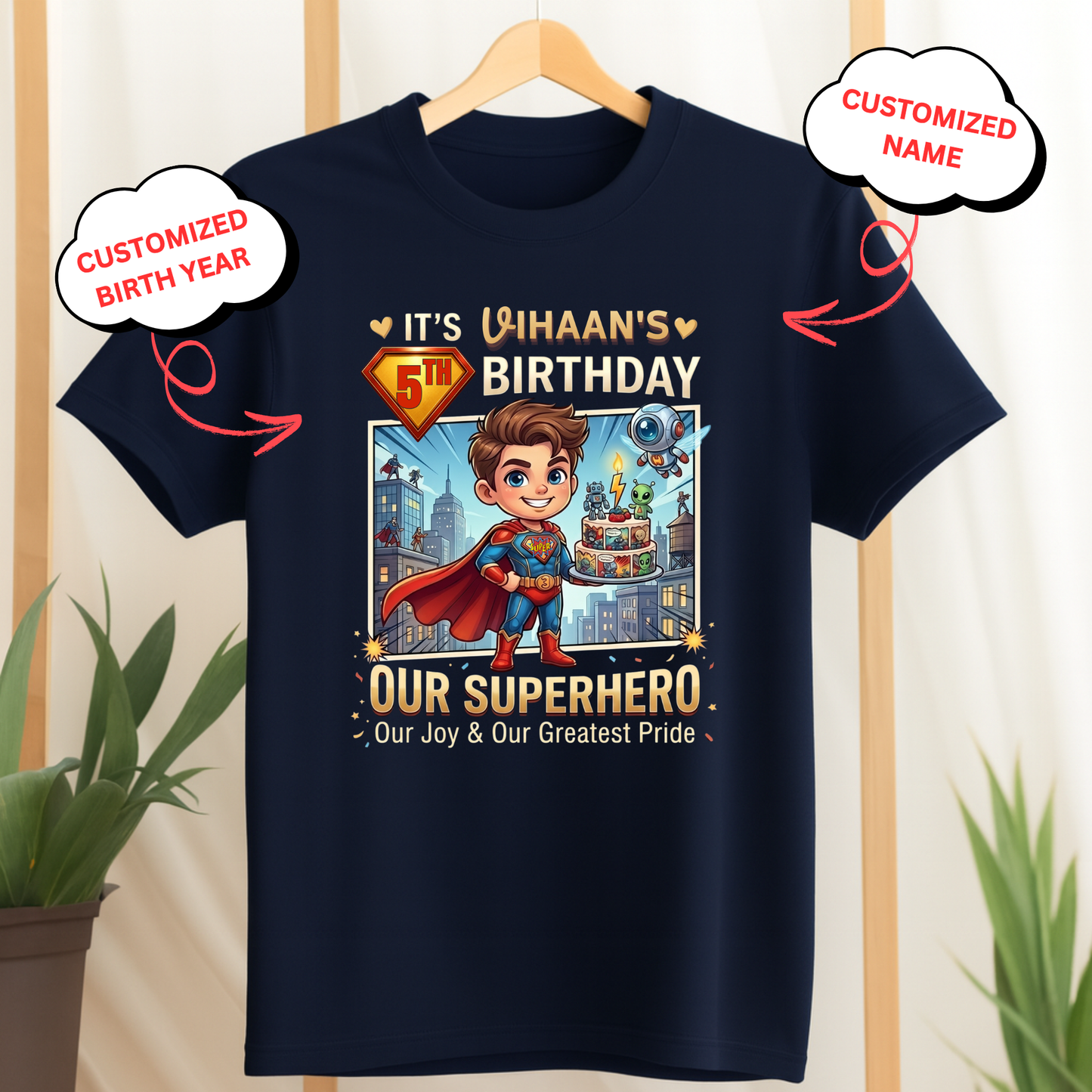 CUSTOMIZED-SUPERHERO BIRTHDAY CLASSIC KIDS T-SHIRT