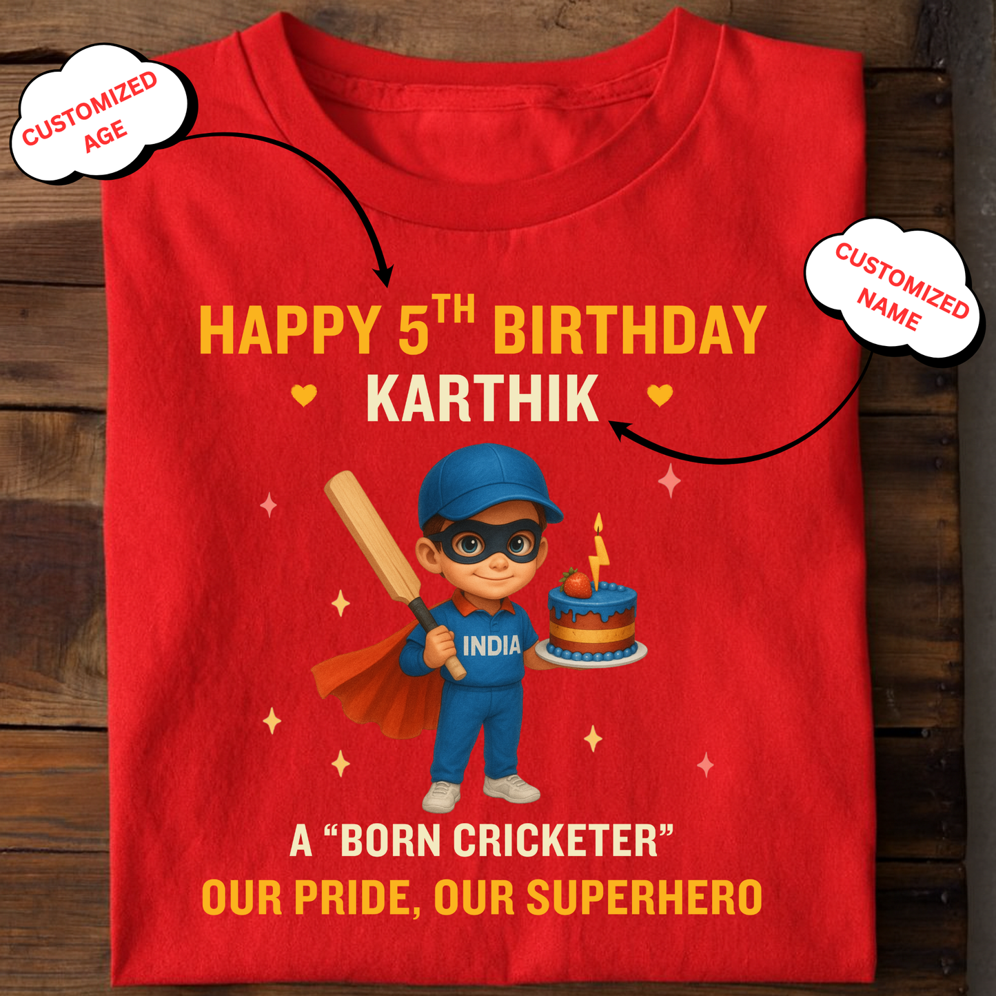 CUSTOMIZED- HAPPY BIRTHDAY, OUR PRIDE, OUR SUPERHERO CLASSIC KIDS T-SHIRT