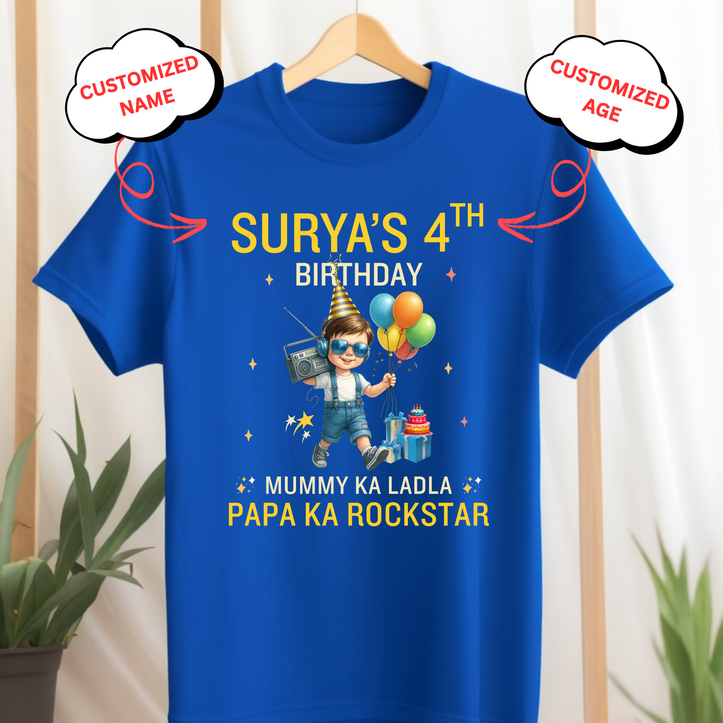 CUSTOMIZED-MUMMY KA LADLA, PAPA KA ROCKSTAR BIRTHDAY CLASSIC KIDS T-SHIRT