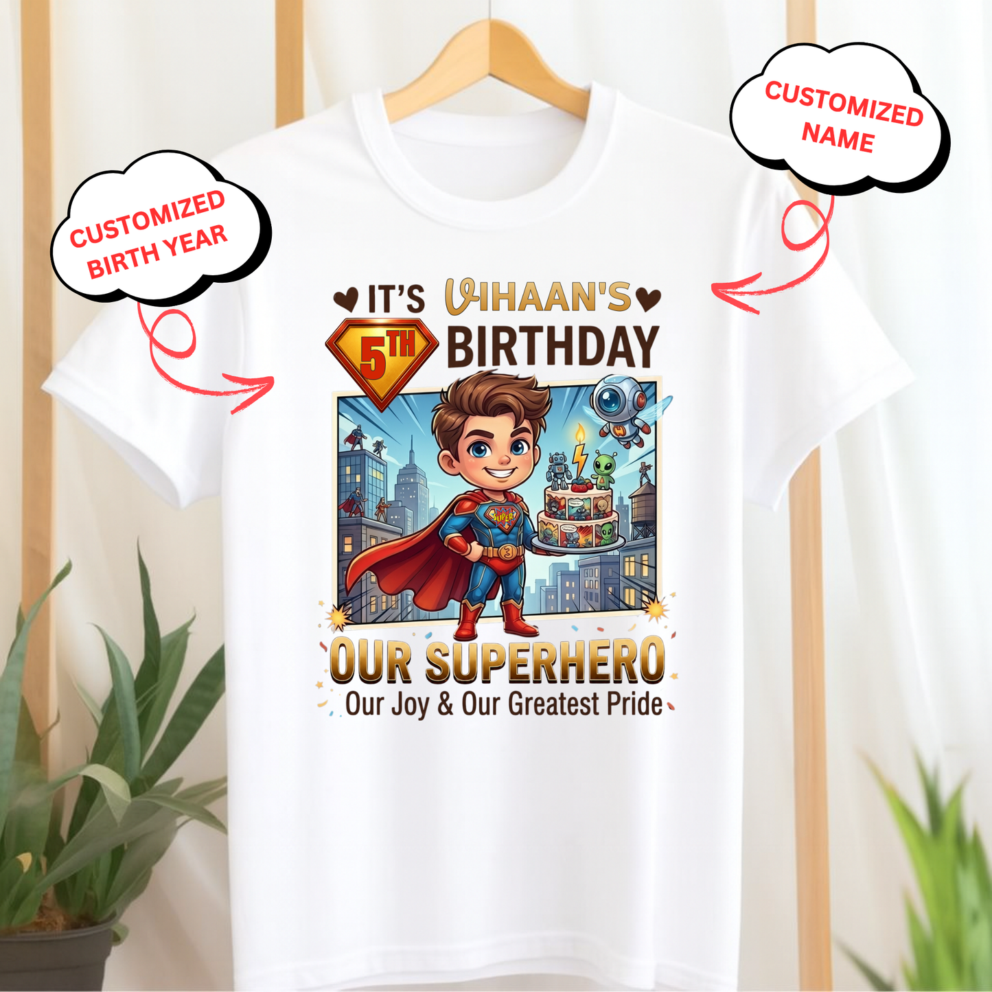 CUSTOMIZED-SUPERHERO BIRTHDAY CLASSIC KIDS T-SHIRT