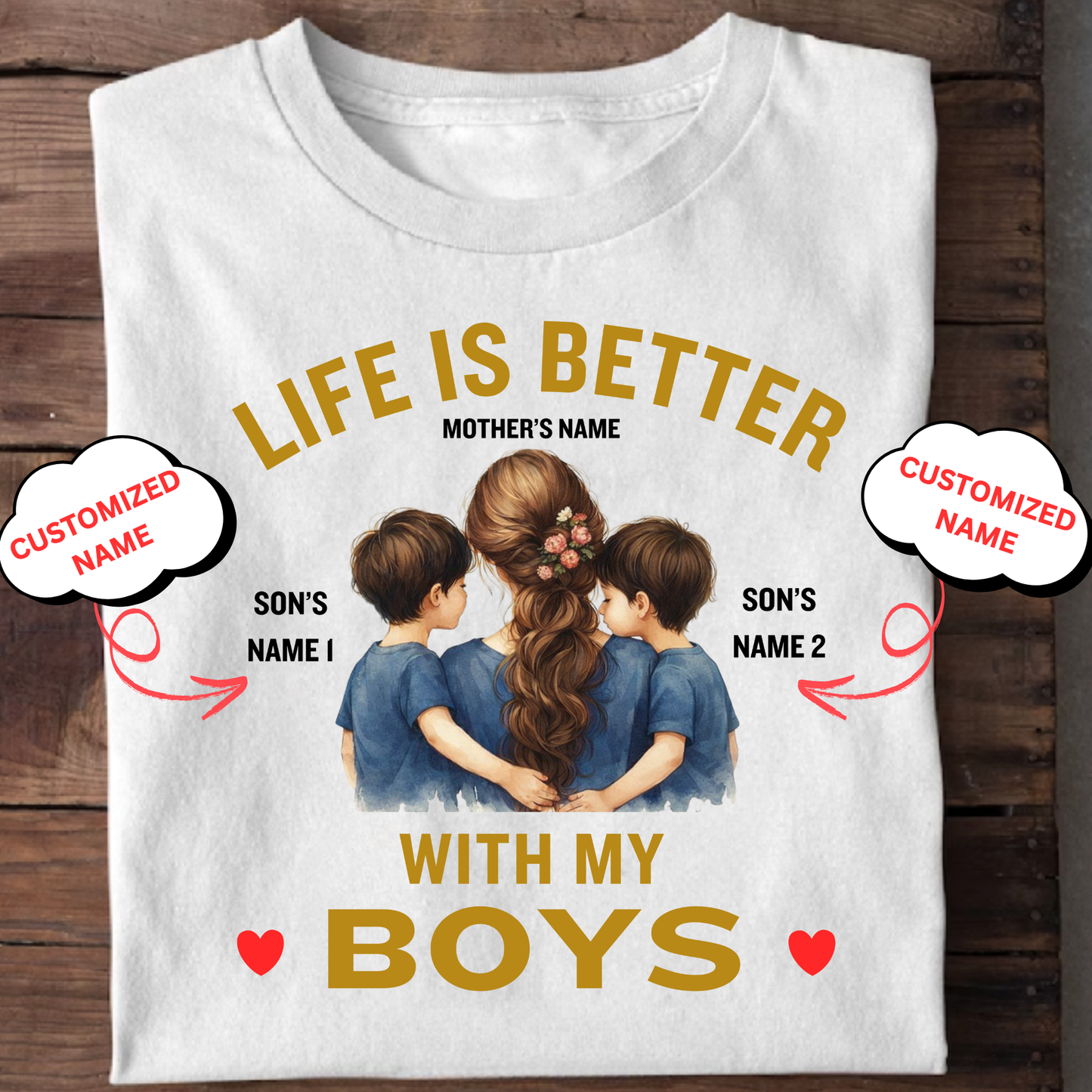 CUSTOMIZED-LIFE IS BETTER WITH MY SONS (FATHER & MOTHER) COMBO T-SHIRTS