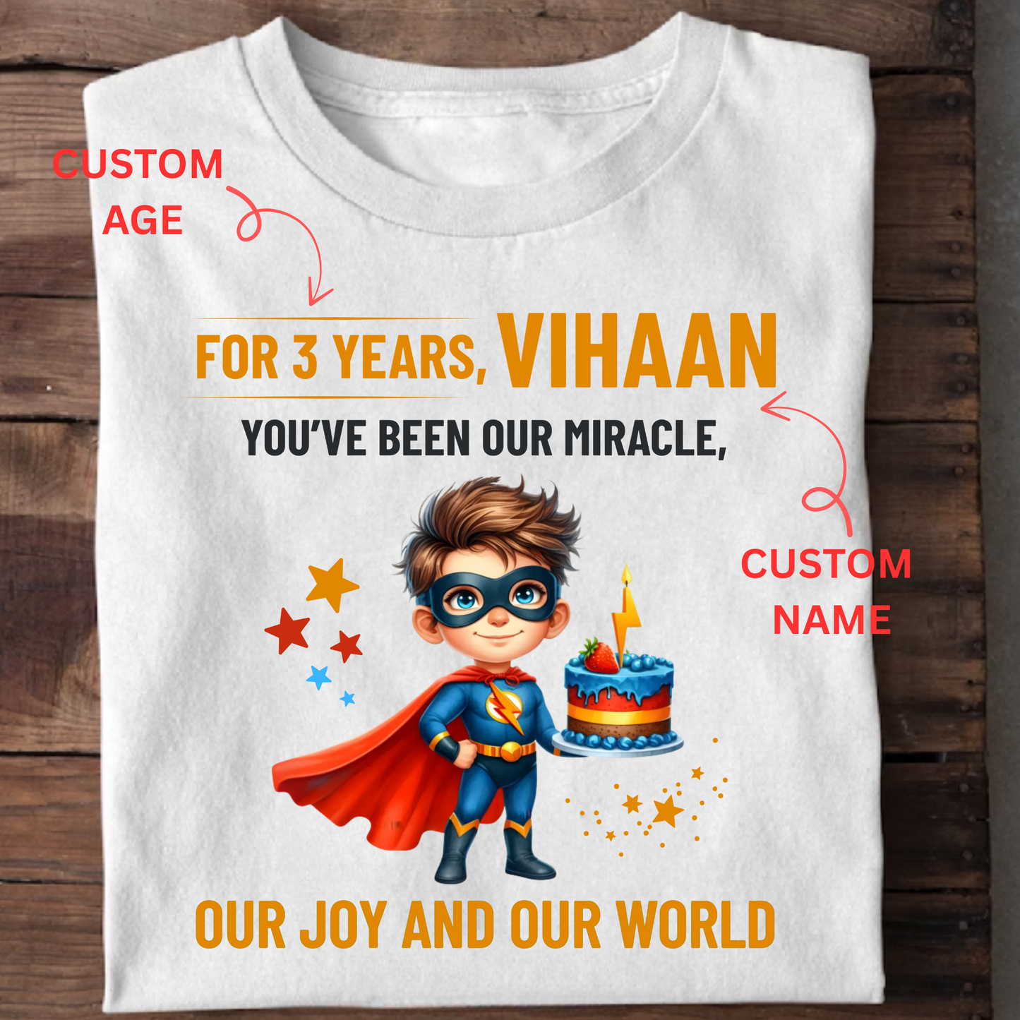 CUSTOMIZATION- KIDS T-SHIRT OUR MIRACLE, OUR JOY AND OUR WORLD