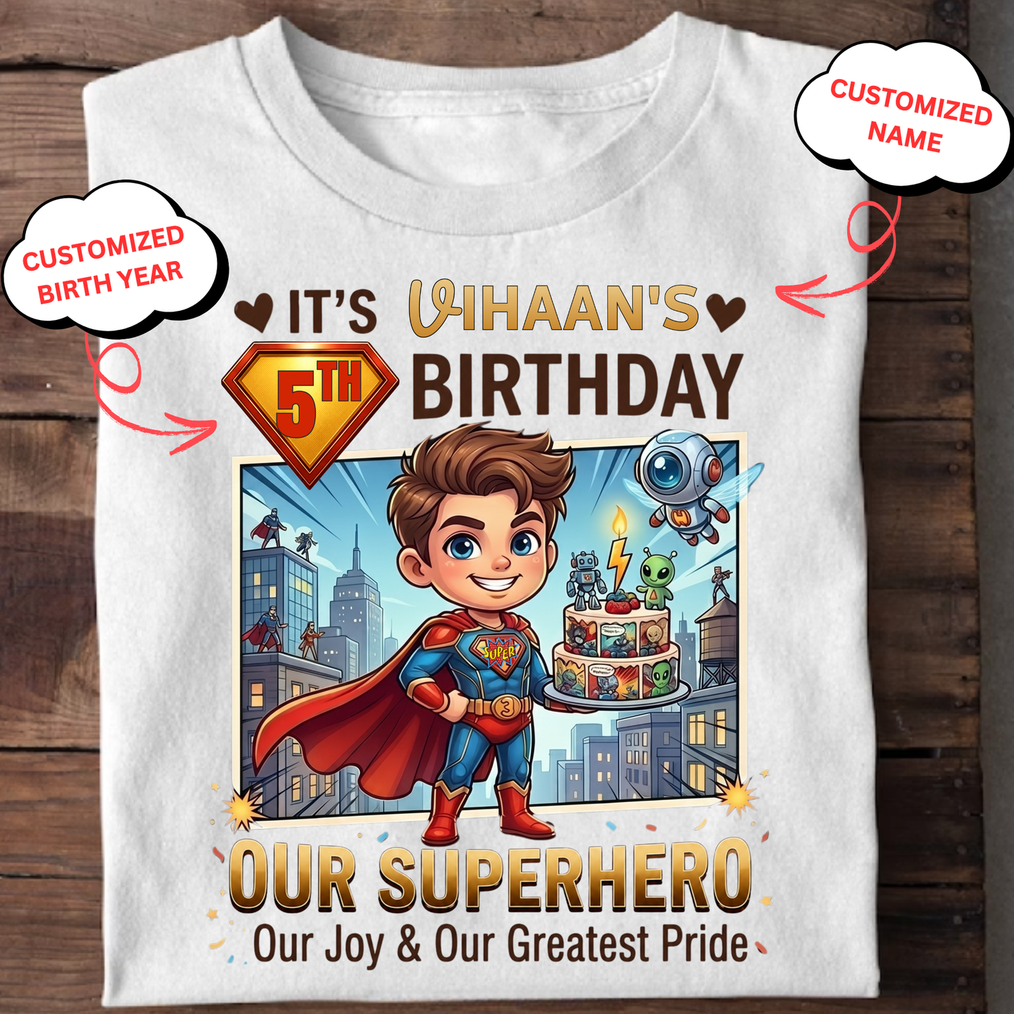 CUSTOMIZED-SUPERHERO BIRTHDAY CLASSIC KIDS T-SHIRT